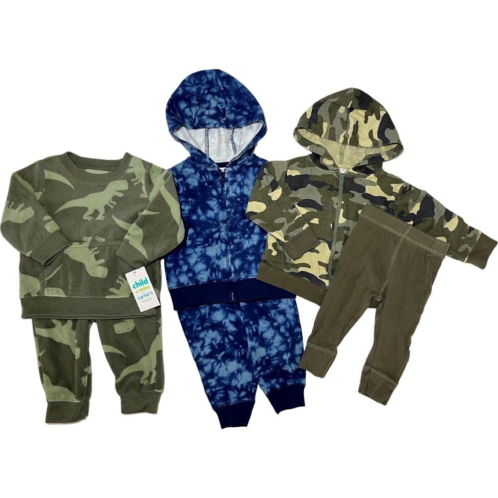 Carter's Gerber 2pc Outfit Lot 3 6 Mos Set Hooded Camo Dinosaur Fall Winter